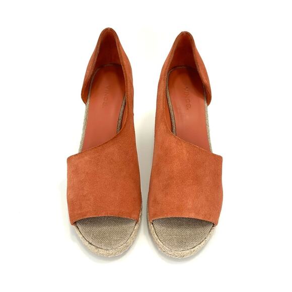 Vince Sonora Orange Suede Wedge Sandal Size 8 Espadrille Platform Open Toe Comfy - Picture 4 of 14